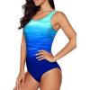imageAleumdr Womens Color Block Print One Piece Swimsuits Athletic Training Swimwear Bathing SuitsBlue Ew