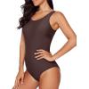 imageAleumdr Womens Color Block Print One Piece Swimsuits Athletic Training Swimwear Bathing SuitsDark Brown