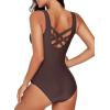 imageAleumdr Womens Color Block Print One Piece Swimsuits Athletic Training Swimwear Bathing SuitsDark Brown