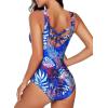 imageAleumdr Womens Color Block Print One Piece Swimsuits Athletic Training Swimwear Bathing SuitsFloral Blue