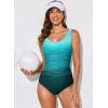 imageAleumdr Womens Color Block Print One Piece Swimsuits Athletic Training Swimwear Bathing SuitsGreen 309