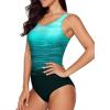 imageAleumdr Womens Color Block Print One Piece Swimsuits Athletic Training Swimwear Bathing SuitsGreen 309