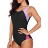imageAleumdr Womens Color Block Print One Piece Swimsuits Athletic Training Swimwear Bathing SuitsP Black
