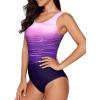 imageAleumdr Womens Color Block Print One Piece Swimsuits Athletic Training Swimwear Bathing SuitsPurple