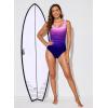 imageAleumdr Womens Color Block Print One Piece Swimsuits Athletic Training Swimwear Bathing SuitsPurple