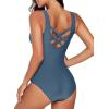 imageAleumdr Womens Color Block Print One Piece Swimsuits Athletic Training Swimwear Bathing SuitsReal Teal Blue