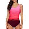 imageAleumdr Womens Color Block Print One Piece Swimsuits Athletic Training Swimwear Bathing SuitsRed