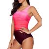 imageAleumdr Womens Color Block Print One Piece Swimsuits Athletic Training Swimwear Bathing SuitsRed