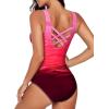imageAleumdr Womens Color Block Print One Piece Swimsuits Athletic Training Swimwear Bathing SuitsRed
