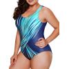 imageAleumdr Womens Color Block Print One Piece Swimsuits Athletic Training Swimwear Bathing SuitsZzz Blue 405