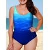 imageAleumdr Womens Color Block Print One Piece Swimsuits Athletic Training Swimwear Bathing SuitsZzz Blue Ew