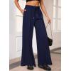 imageAleumdr Womens High Waisted Drawstring Waist Wide Leg Sweatpants with Pockets Casual Loose Yoga PantsBlue