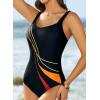 imageAleumdr Womens One Piece Swimsuit Athletic Swimwear Bathing Suits Color Block Print Sport SwimsuitsBlack 2