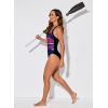 imageAleumdr Womens One Piece Swimsuit Athletic Swimwear Bathing Suits Color Block Print Sport SwimsuitsPurple 8