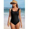 imageAleumdr Womens One Piece Swimsuit Ruched Tummy Control Bathing Suit Adjustable Strap Full Coverage SwimwearBlack