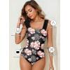 imageAleumdr Womens One Piece Swimsuit Ruched Tummy Control Bathing Suit Adjustable Strap Full Coverage SwimwearBlack Floral