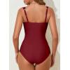 imageAleumdr Womens One Piece Swimsuit Ruched Tummy Control Bathing Suit Adjustable Strap Full Coverage SwimwearBurgundy