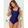 imageAleumdr Womens One Piece Swimsuit Ruched Tummy Control Bathing Suit Adjustable Strap Full Coverage SwimwearNavy Blue