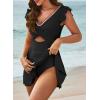 imageAleumdr Womens One Piece Swimsuit Ruffle Cutout Swimdress Tummy Control V Neck Wrap SwimwearBlack White