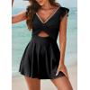 imageAleumdr Womens One Piece Swimsuit Ruffle Cutout Swimdress Tummy Control V Neck Wrap SwimwearBlack White