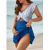 imageAleumdr Womens One Piece Swimsuit Ruffle Cutout Swimdress Tummy Control V Neck Wrap SwimwearBlue Stripe