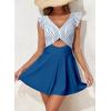 imageAleumdr Womens One Piece Swimsuit Ruffle Cutout Swimdress Tummy Control V Neck Wrap SwimwearBlue Stripe