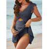 imageAleumdr Womens One Piece Swimsuit Ruffle Cutout Swimdress Tummy Control V Neck Wrap SwimwearDark Grey