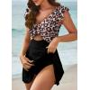 imageAleumdr Womens One Piece Swimsuit Ruffle Cutout Swimdress Tummy Control V Neck Wrap SwimwearLeopard Printed