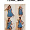 imageAleumdr Womens One Piece Swimsuit Ruffle Cutout Swimdress Tummy Control V Neck Wrap SwimwearMedium Blue