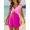 imageAleumdr Womens One Piece Swimsuit Ruffle Cutout Swimdress Tummy Control V Neck Wrap SwimwearPink Color Block