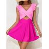 imageAleumdr Womens One Piece Swimsuit Ruffle Cutout Swimdress Tummy Control V Neck Wrap SwimwearPink Color Block