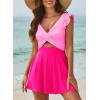 imageAleumdr Womens One Piece Swimsuit Ruffle Cutout Swimdress Tummy Control V Neck Wrap SwimwearStrawberry Pink 306