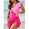 imageAleumdr Womens One Piece Swimsuit Ruffle Cutout Swimdress Tummy Control V Neck Wrap SwimwearStrawberry Pink 306