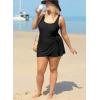 imageAleumdr Womens Plus Size Swimsuit One Piece Swim Dress Modest Full Coverage Tummy Control Bathing Suit with SkirtBlack