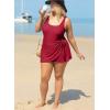 imageAleumdr Womens Plus Size Swimsuit One Piece Swim Dress Modest Full Coverage Tummy Control Bathing Suit with SkirtBurgundy