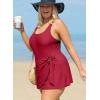 imageAleumdr Womens Plus Size Swimsuit One Piece Swim Dress Modest Full Coverage Tummy Control Bathing Suit with SkirtBurgundy