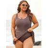 imageAleumdr Womens Plus Size Swimsuit One Piece Swim Dress Modest Full Coverage Tummy Control Bathing Suit with SkirtCoffee