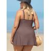 imageAleumdr Womens Plus Size Swimsuit One Piece Swim Dress Modest Full Coverage Tummy Control Bathing Suit with SkirtCoffee
