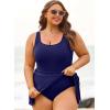 imageAleumdr Womens Plus Size Swimsuit One Piece Swim Dress Modest Full Coverage Tummy Control Bathing Suit with SkirtNavy Blue
