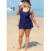 imageAleumdr Womens Plus Size Swimsuit One Piece Swim Dress Modest Full Coverage Tummy Control Bathing Suit with SkirtNavy Blue