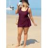 imageAleumdr Womens Plus Size Swimsuit One Piece Swim Dress Modest Full Coverage Tummy Control Bathing Suit with SkirtPurplish Red