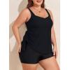 imageAleumdr Womens Plus Size Tankini Swimsuit 2 Piece Tummy Control Bathing Suit Blouson Tankni Top with Boy Short 2025Black