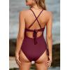 imageAleumdr Womens Ribbed One Piece Swimsuit Tummy Control High Cut Bathing Suit Sexy V Neck Criss Cross MonikiniBiking Red