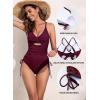 imageAleumdr Womens Ribbed One Piece Swimsuit Tummy Control High Cut Bathing Suit Sexy V Neck Criss Cross MonikiniBiking Red