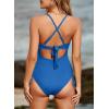imageAleumdr Womens Ribbed One Piece Swimsuit Tummy Control High Cut Bathing Suit Sexy V Neck Criss Cross MonikiniBlue