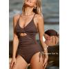 imageAleumdr Womens Ribbed One Piece Swimsuit Tummy Control High Cut Bathing Suit Sexy V Neck Criss Cross MonikiniBrown