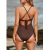 imageAleumdr Womens Ribbed One Piece Swimsuit Tummy Control High Cut Bathing Suit Sexy V Neck Criss Cross MonikiniBrown