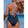 imageAleumdr Womens Ribbed One Piece Swimsuit Tummy Control High Cut Bathing Suit Sexy V Neck Criss Cross MonikiniColor Block Blue