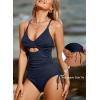 imageAleumdr Womens Ribbed One Piece Swimsuit Tummy Control High Cut Bathing Suit Sexy V Neck Criss Cross MonikiniNavy Blue