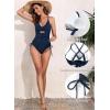 imageAleumdr Womens Ribbed One Piece Swimsuit Tummy Control High Cut Bathing Suit Sexy V Neck Criss Cross MonikiniNavy Blue